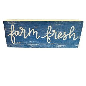 Wooden Block Sign Chalkboard Back Decor Rustic Farmhouse Tier Tray Display Blue